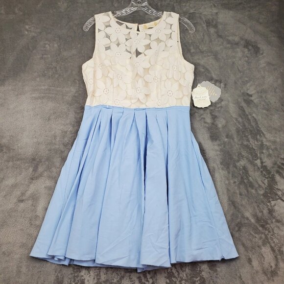 Altard State Dress Blue Cream Floral Lace Tulle Cottage Fairy Pleated Size L NEW - Picture 1 of 16